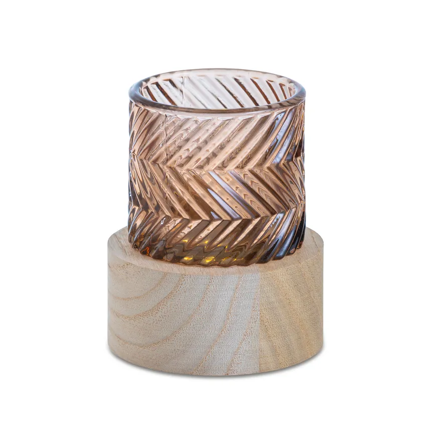 LED Licht mit Holzfuß braun detail