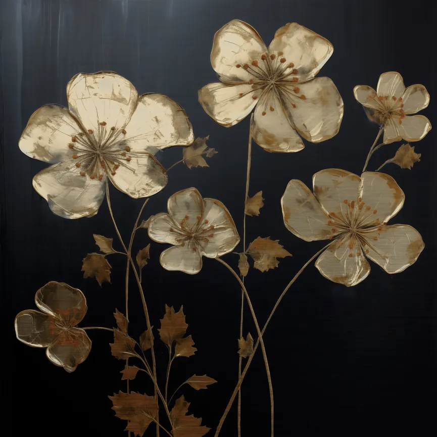 Metallbild "Golden Flowers I" hauptaufnahme