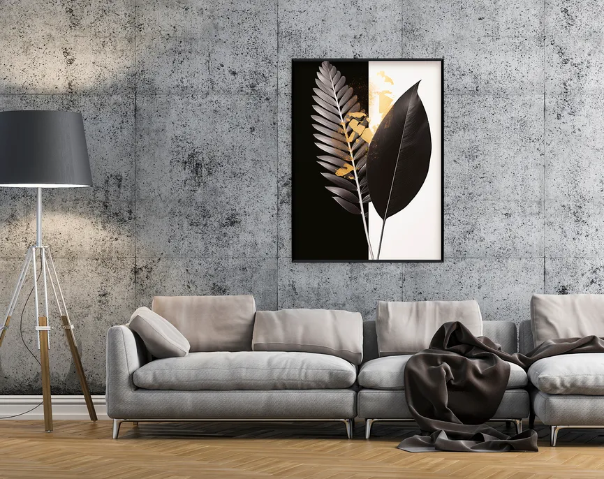 Wandbild "Graphic Leaves" gold milieu