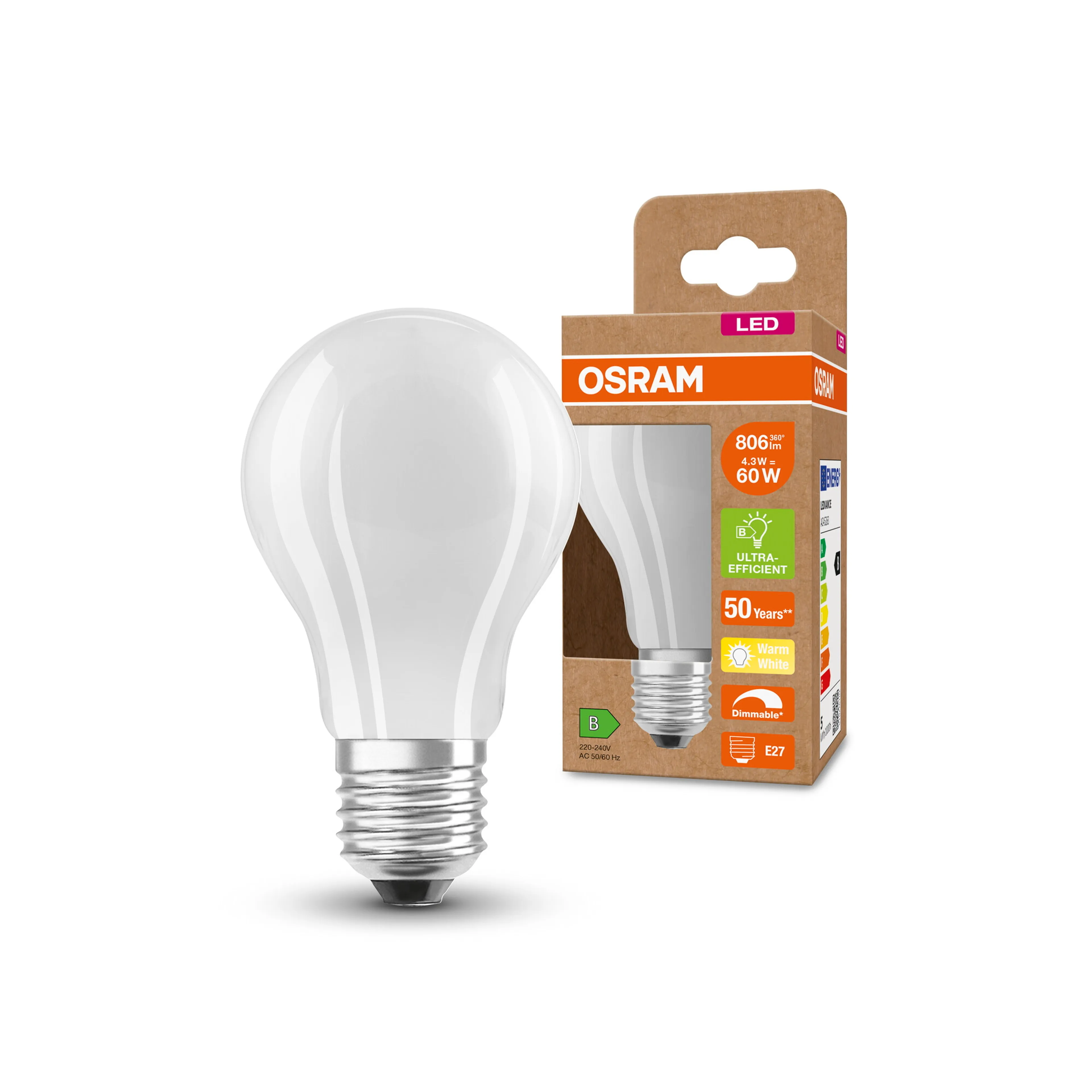 LED-Birne E27/4,3 Watt/Energie B