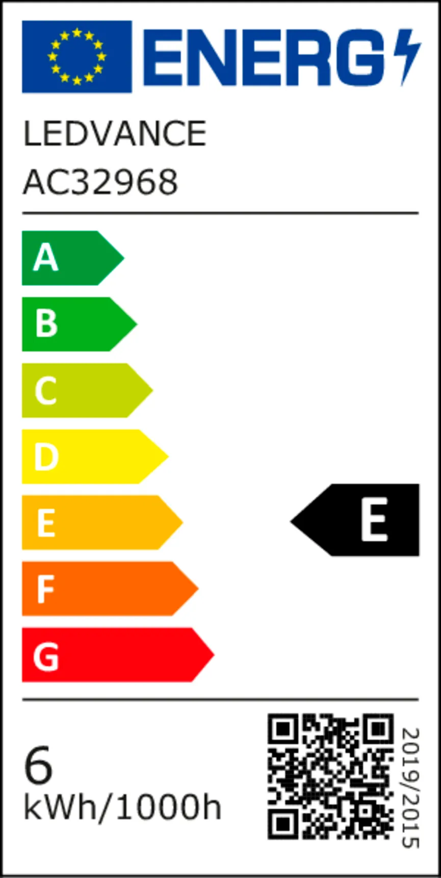 E27/6W LED Globe energielabel