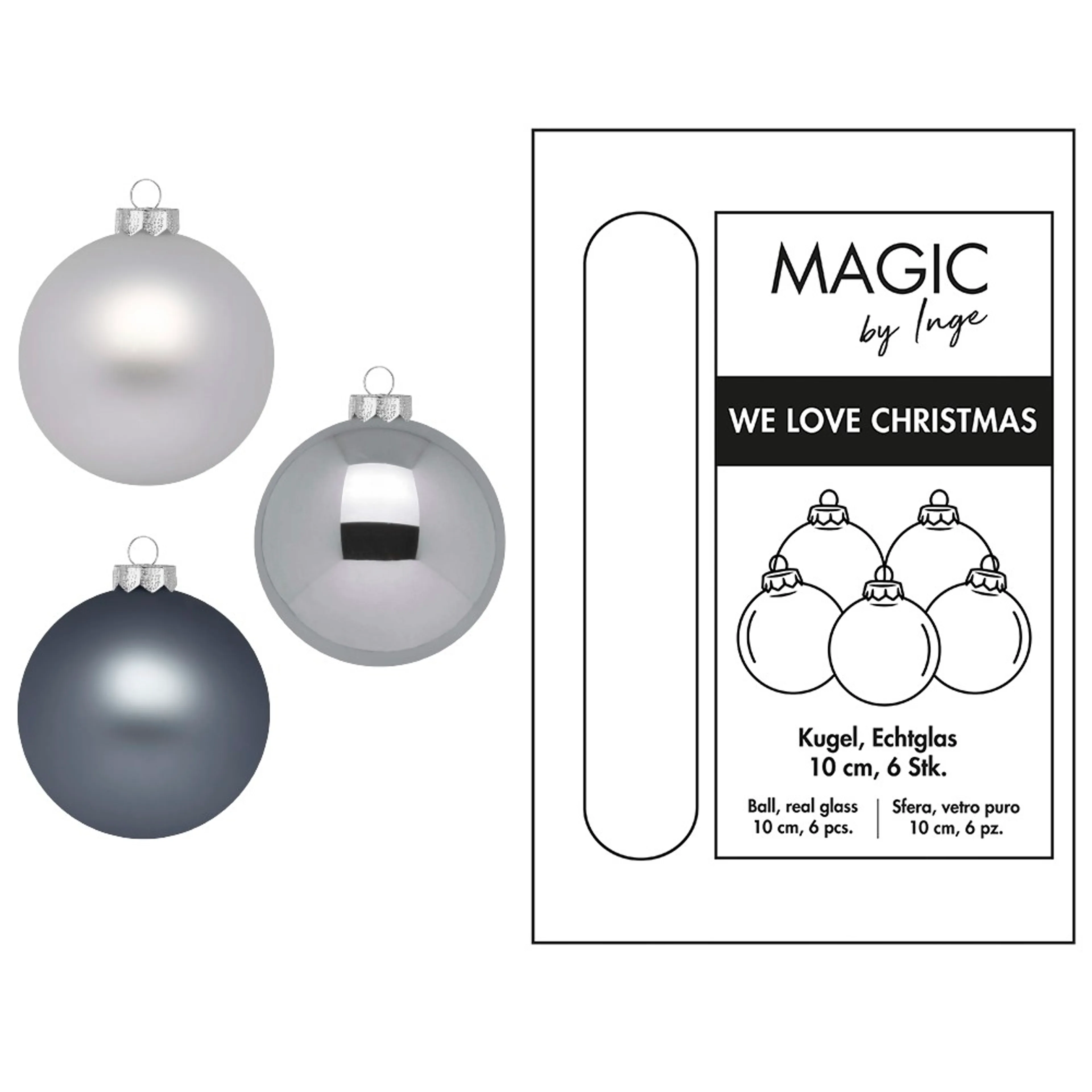Weihnachtskugel Grau 6tlg.