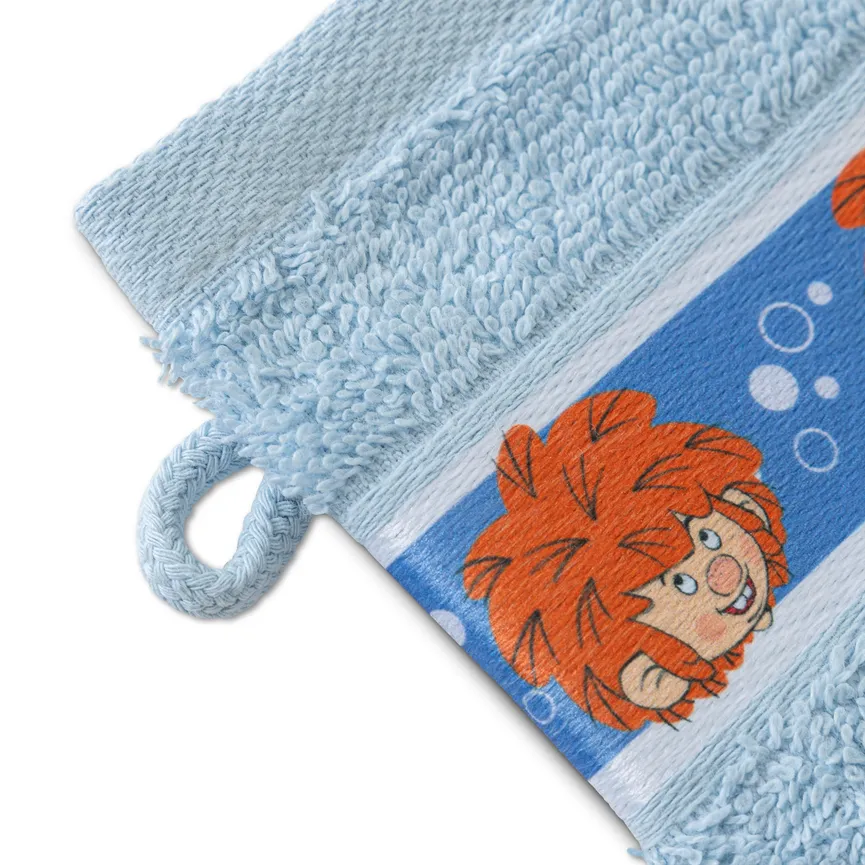 Waschhandschuh "PUMUCKL" blau detail