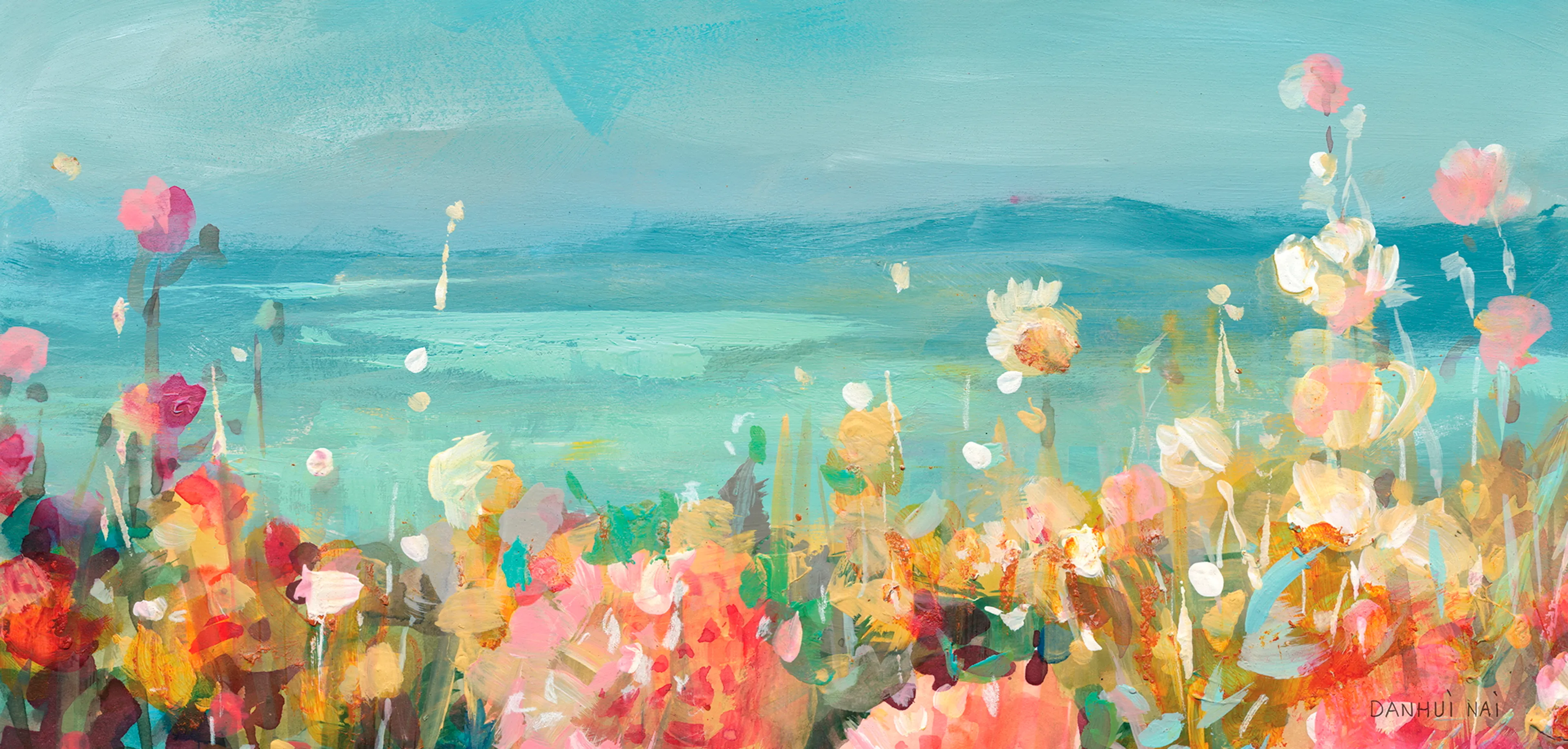 Wandbild 55 x 115 cm Coastal Dahlias II