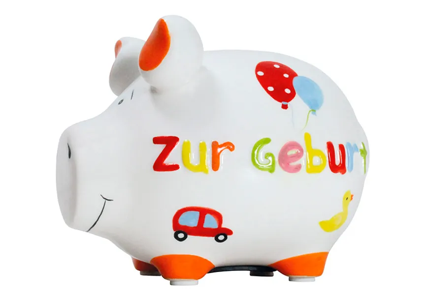 Sparschwein "Zur Geburt" weiß hauptaufnahme