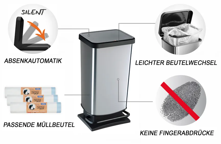 Treteimer Paso 40 l schwarz/si detail