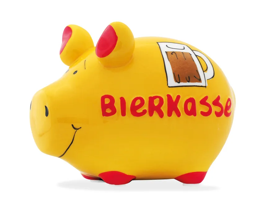 Sparschwein "Bierkasse" gelb hauptaufnahme