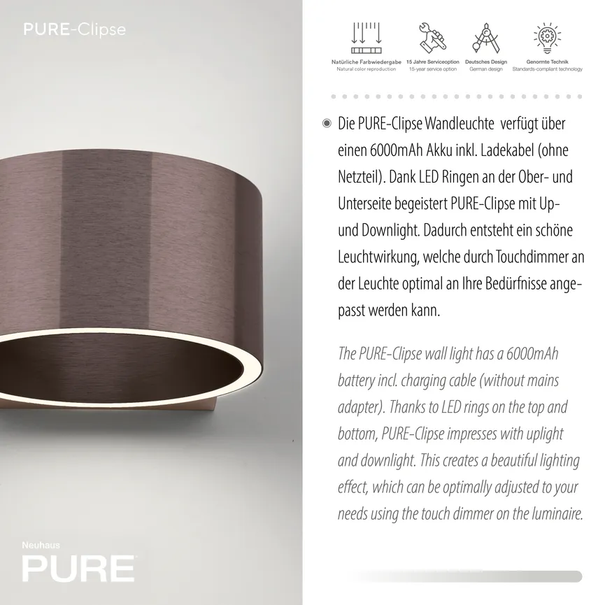 Akku-Wandleuchte "PURE-Clipse" detail