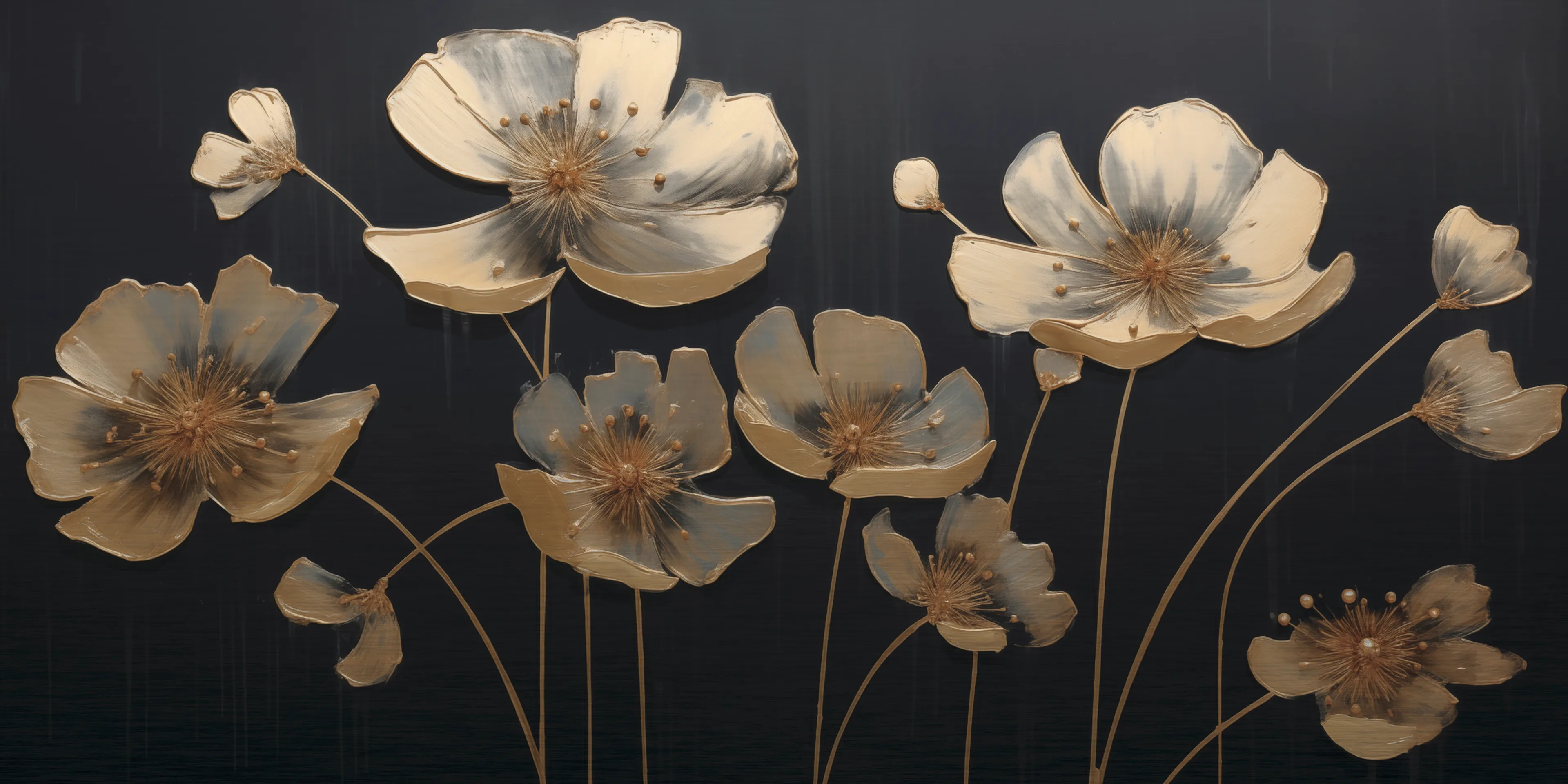 Wandbild 50 x 100 cm Golden Flowers I
