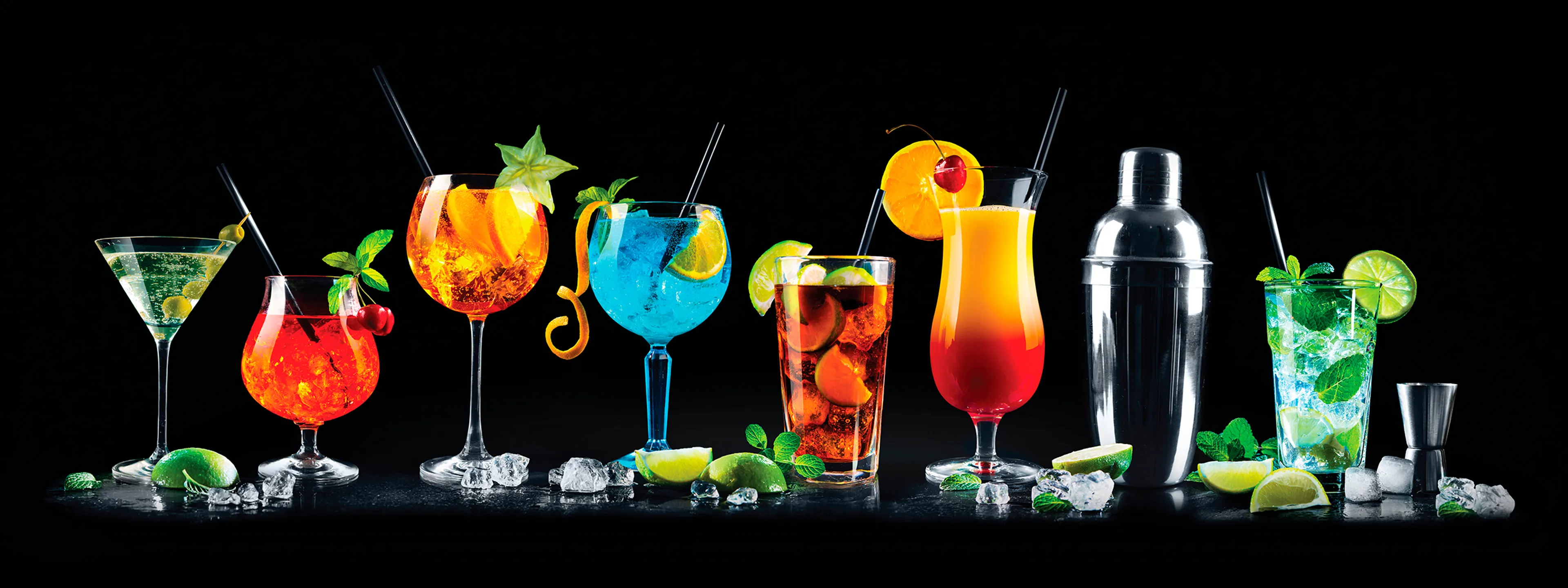 Glasbild 30 x 80 cm Colourful Cocktails I
