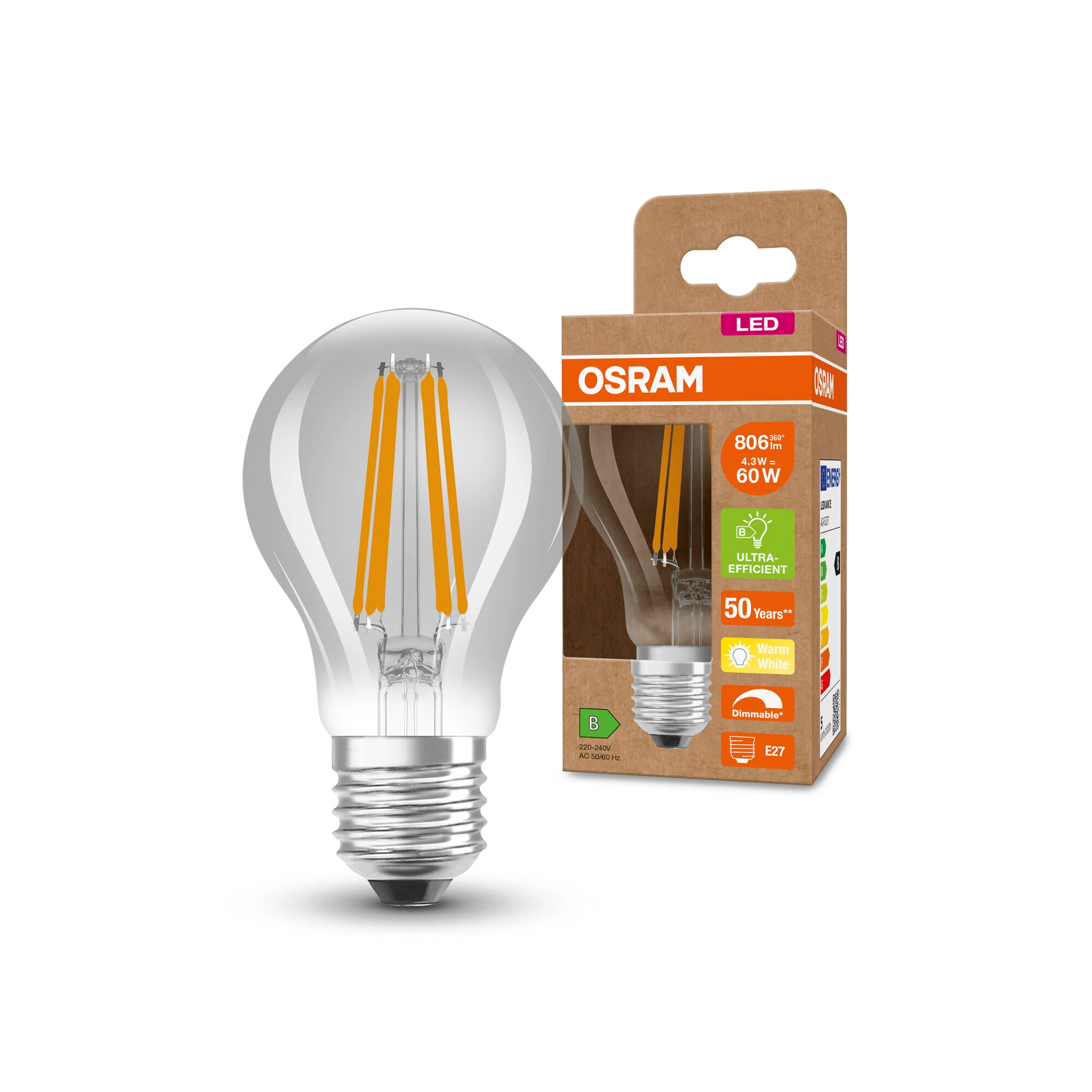 LED-Birne E27/4,3 Watt/Energie B