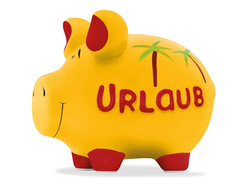 Sparschwein "Urlaub" gelb hauptaufnahme