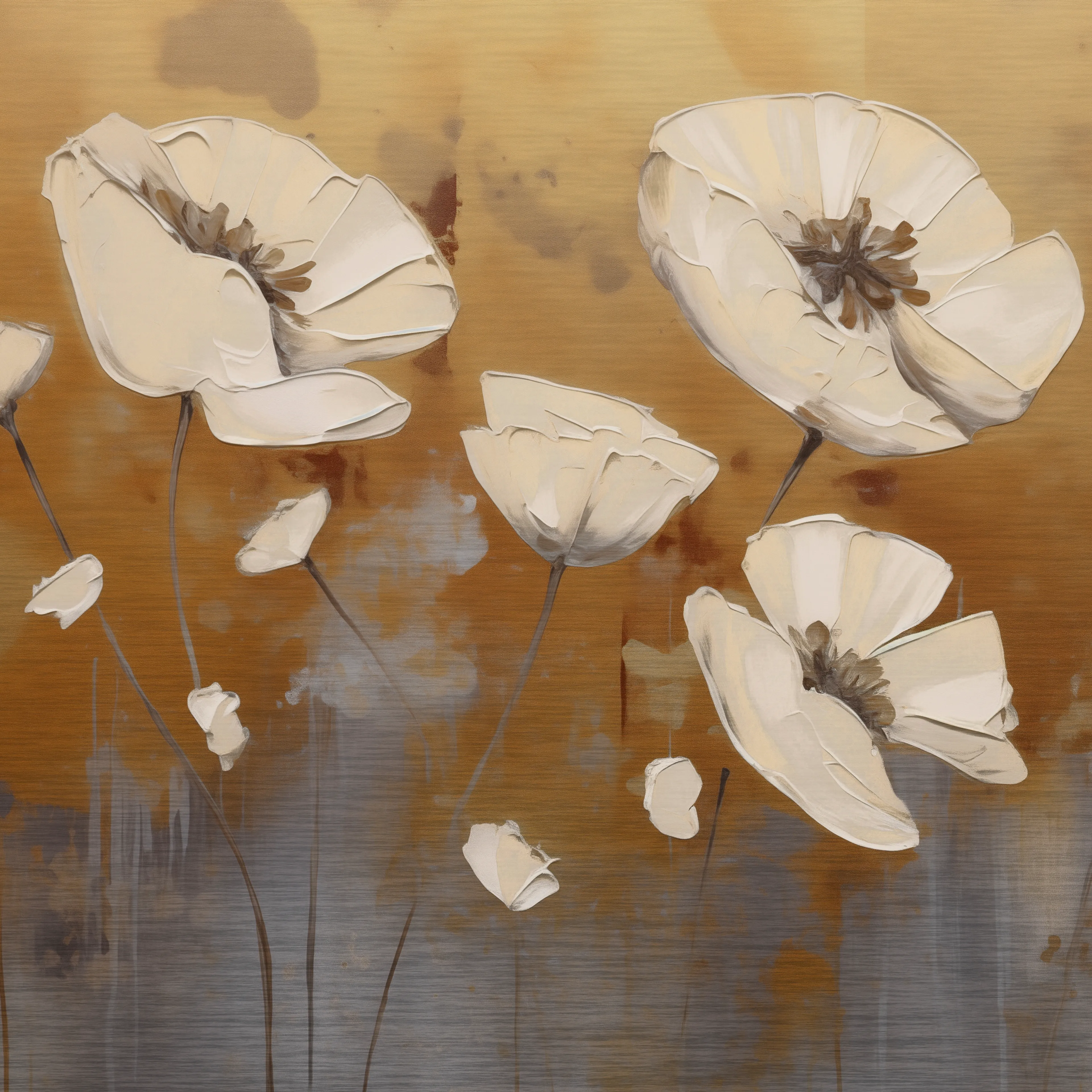 Wandbild 30 x 30 cm White Flowers On Gold I 
