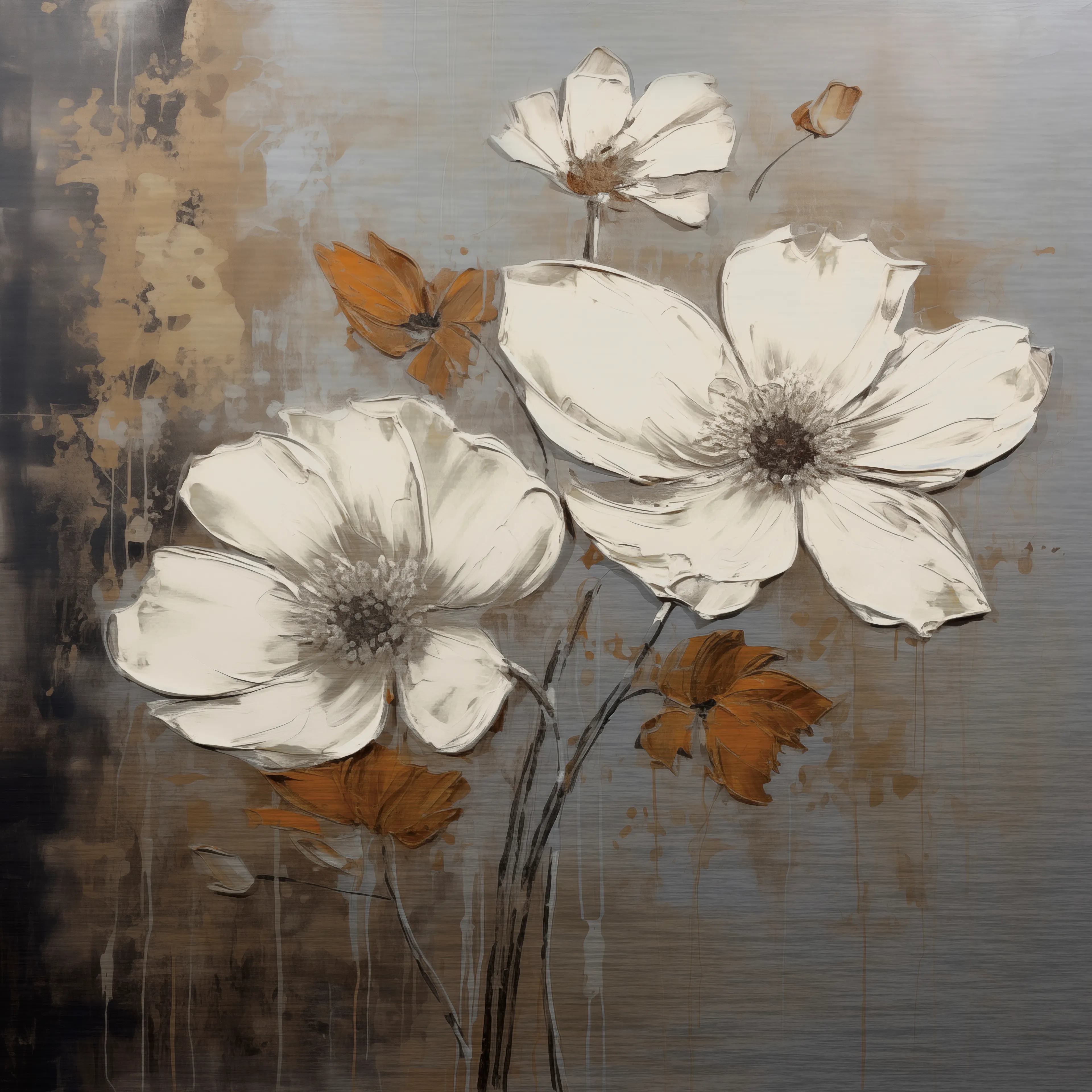 Wandbild 50 x 50 cm White Flowers On Silver IV
