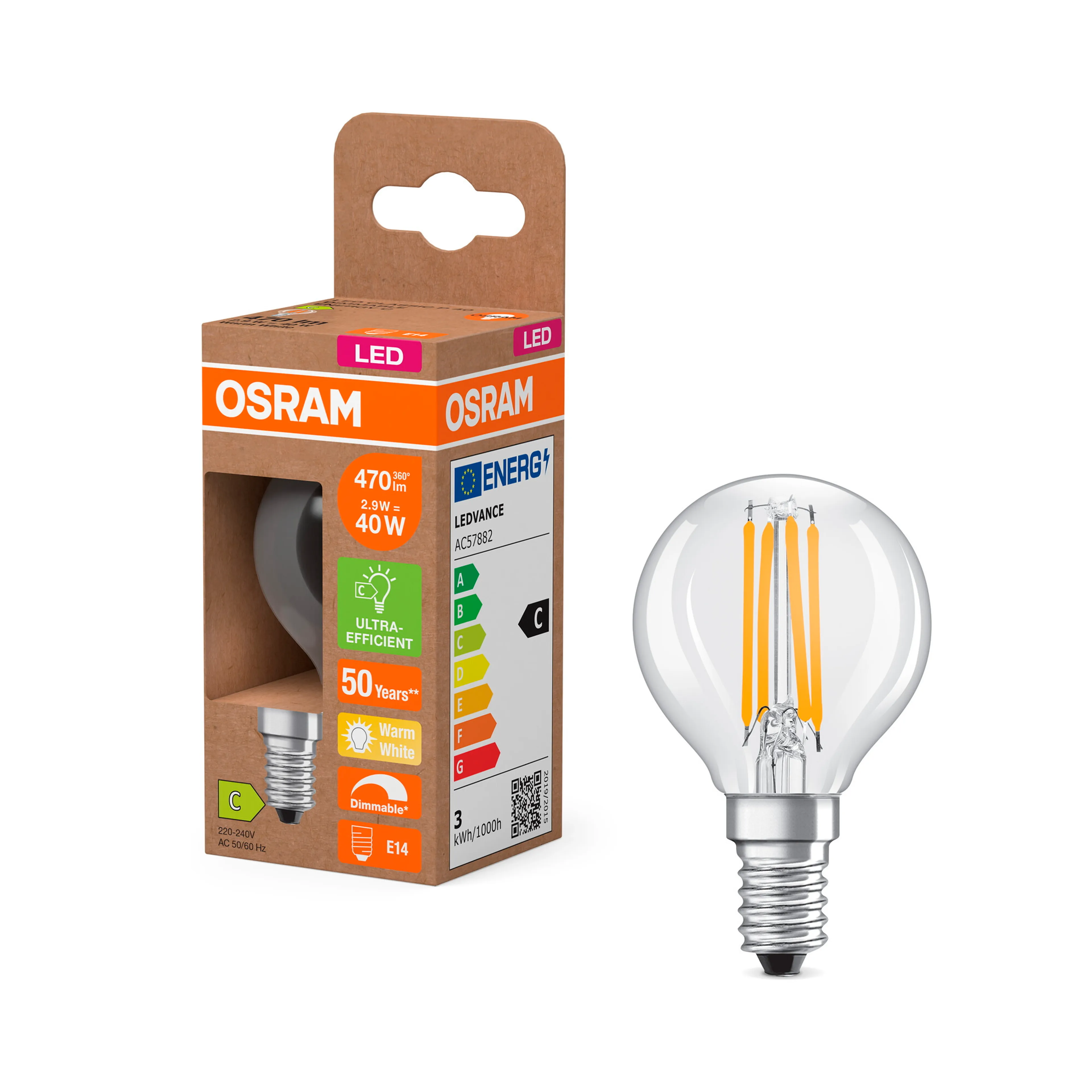 LED-Tropfen E14/2,9 Watt/Energie C