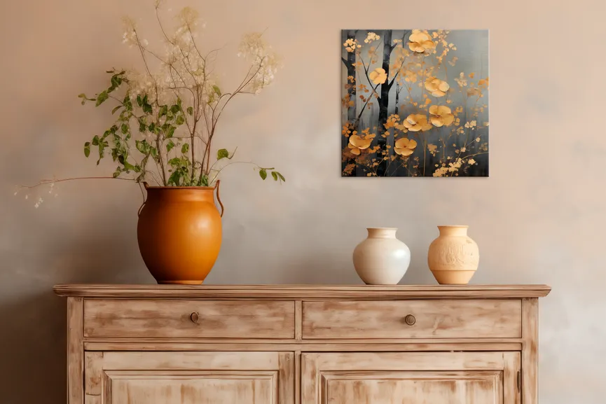 Metallbild "Golden Leaves III" milieu