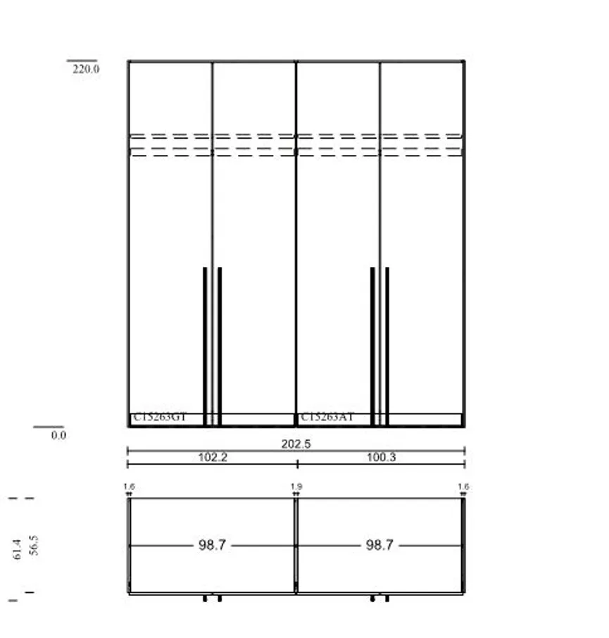 Drehtürenschrank 4-trg. detail