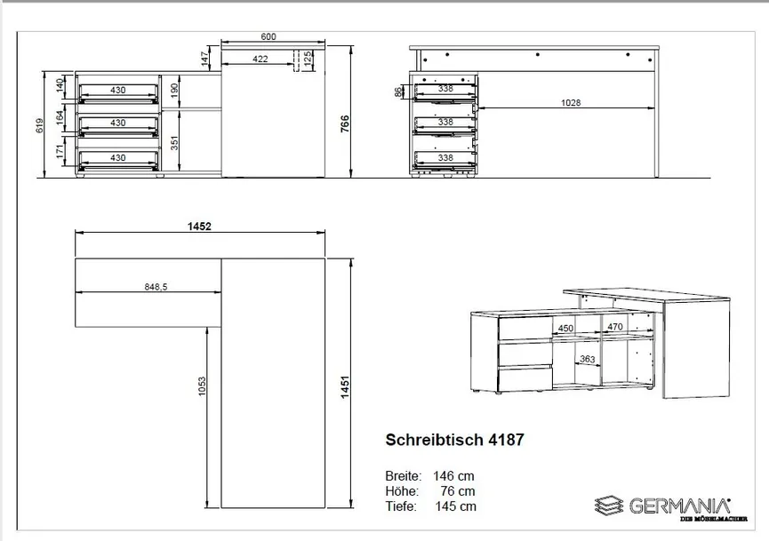 Eckschreibtisch detail