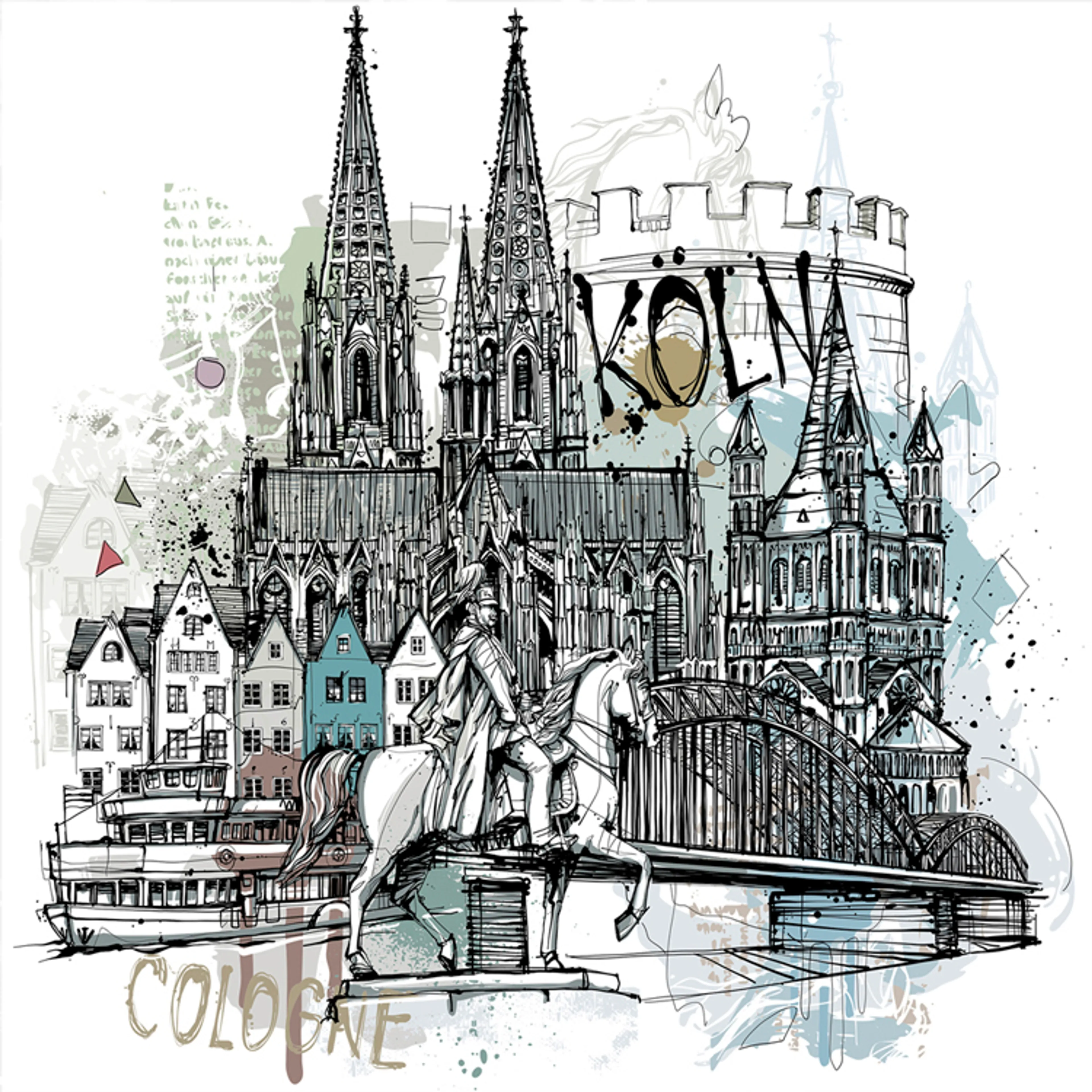 Glasbild 30 x 30 cm Cologne collage
