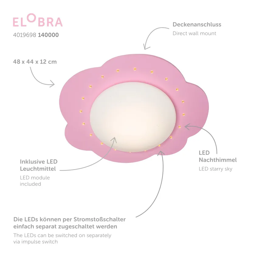 Deckenleuchte "Wolke rosa" detail