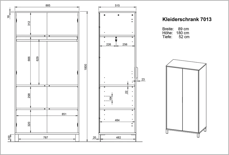 Kleiderschrank 2-trg. detail