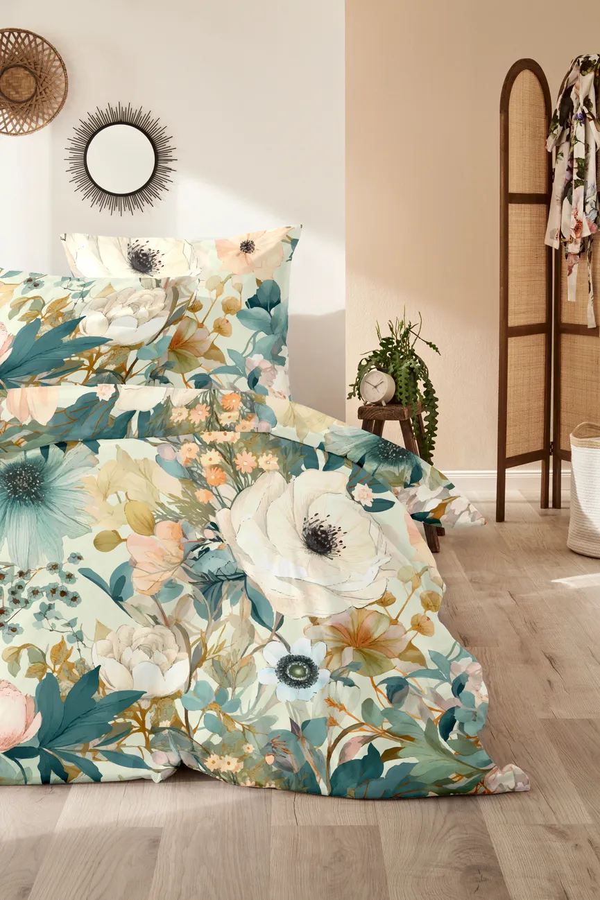 Satin-Bettw. Floral 155x220 milieu