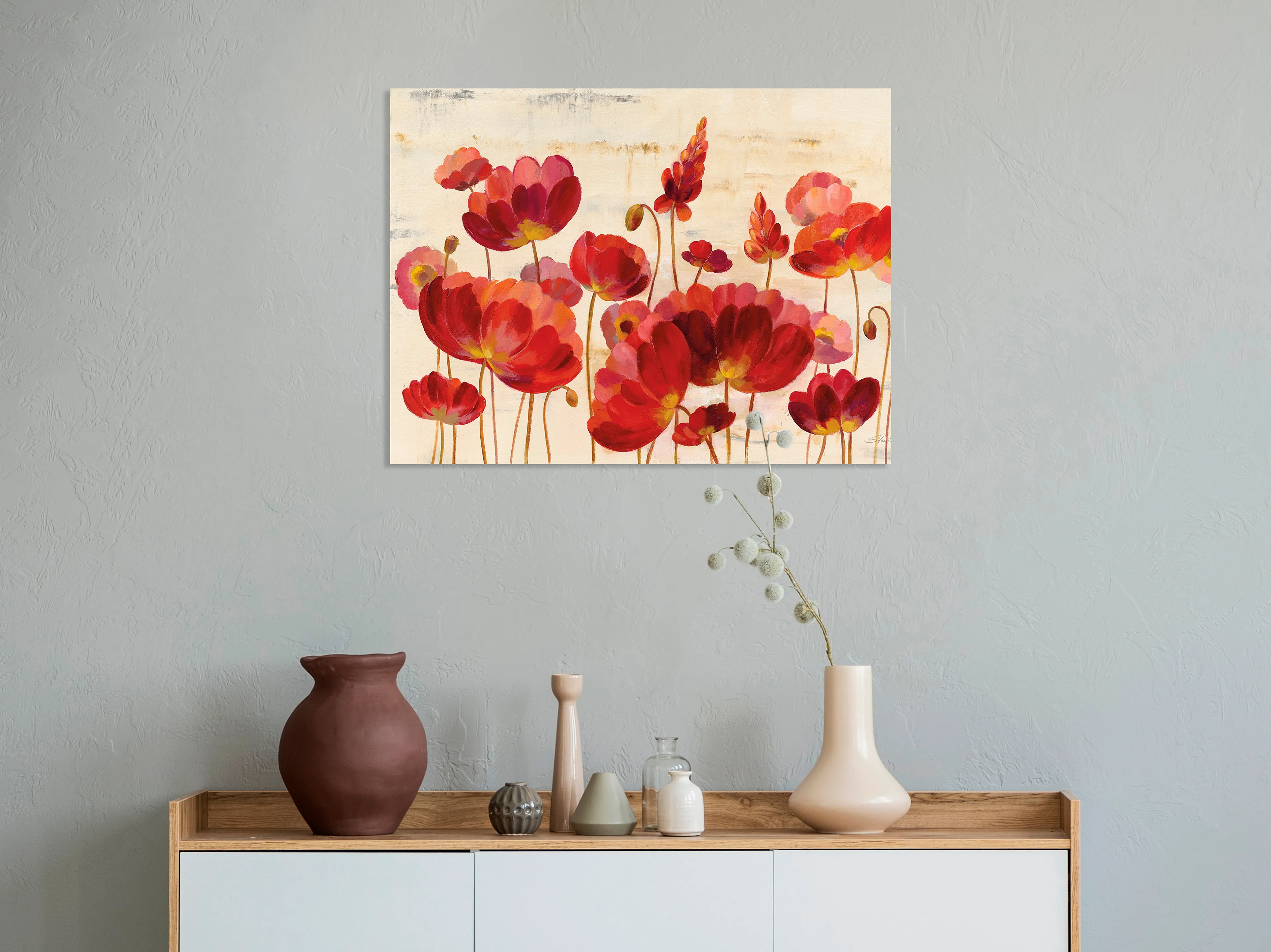 Wandbild 60 x 80 cm Red Flowers on Marble
