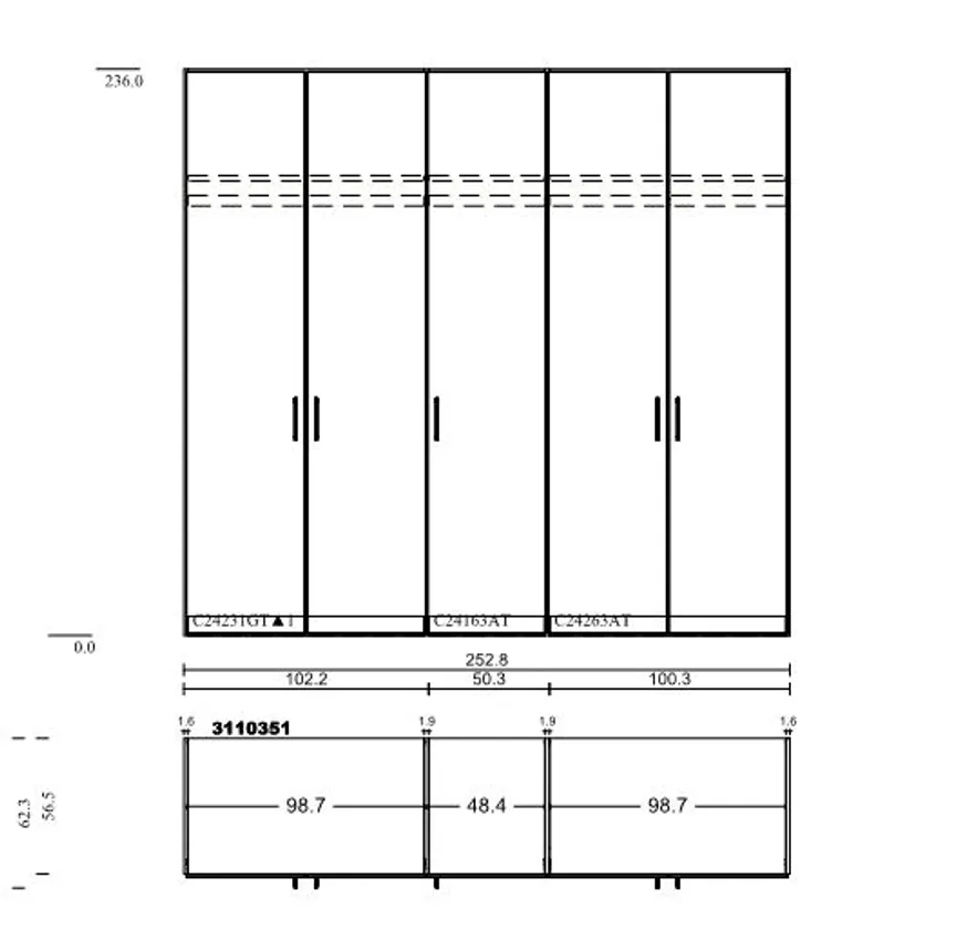 Drehtürenschrank 5-trg. detail