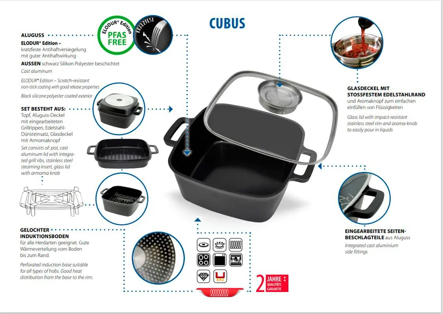 Multifunktionstopf Cubus 24 cm detail