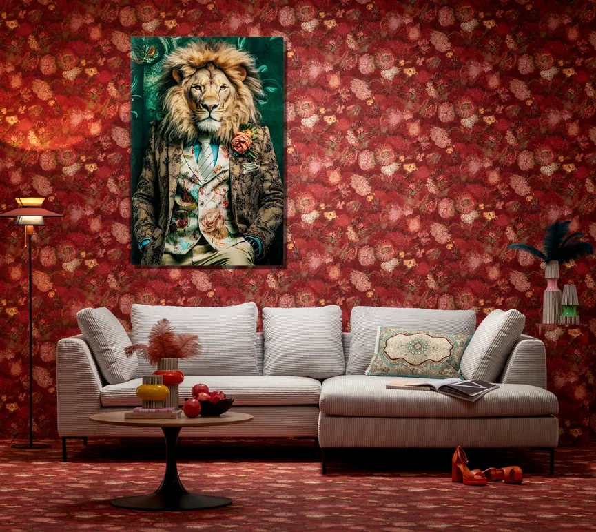 Glasbild Lion milieu