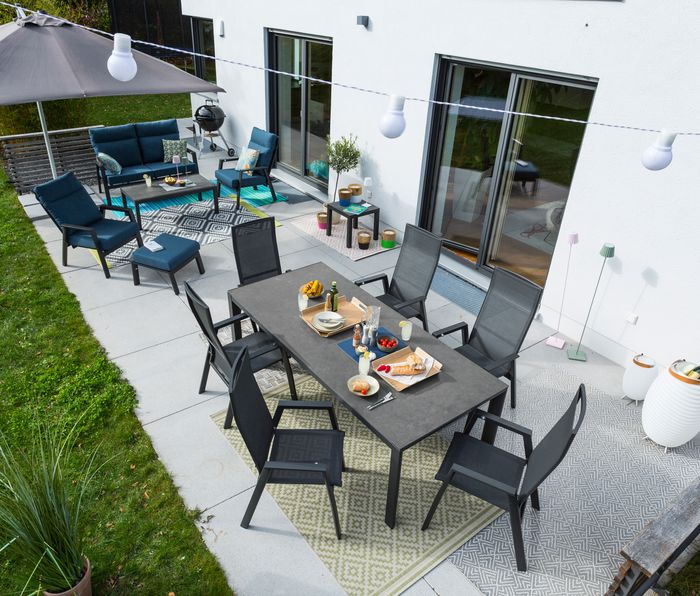 Gartenmöbel Set Schwarz Deluxe Alu 7tlg. 220 x 100 cm