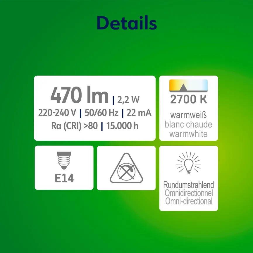 E14/2,2W LED Kerze Retro detail