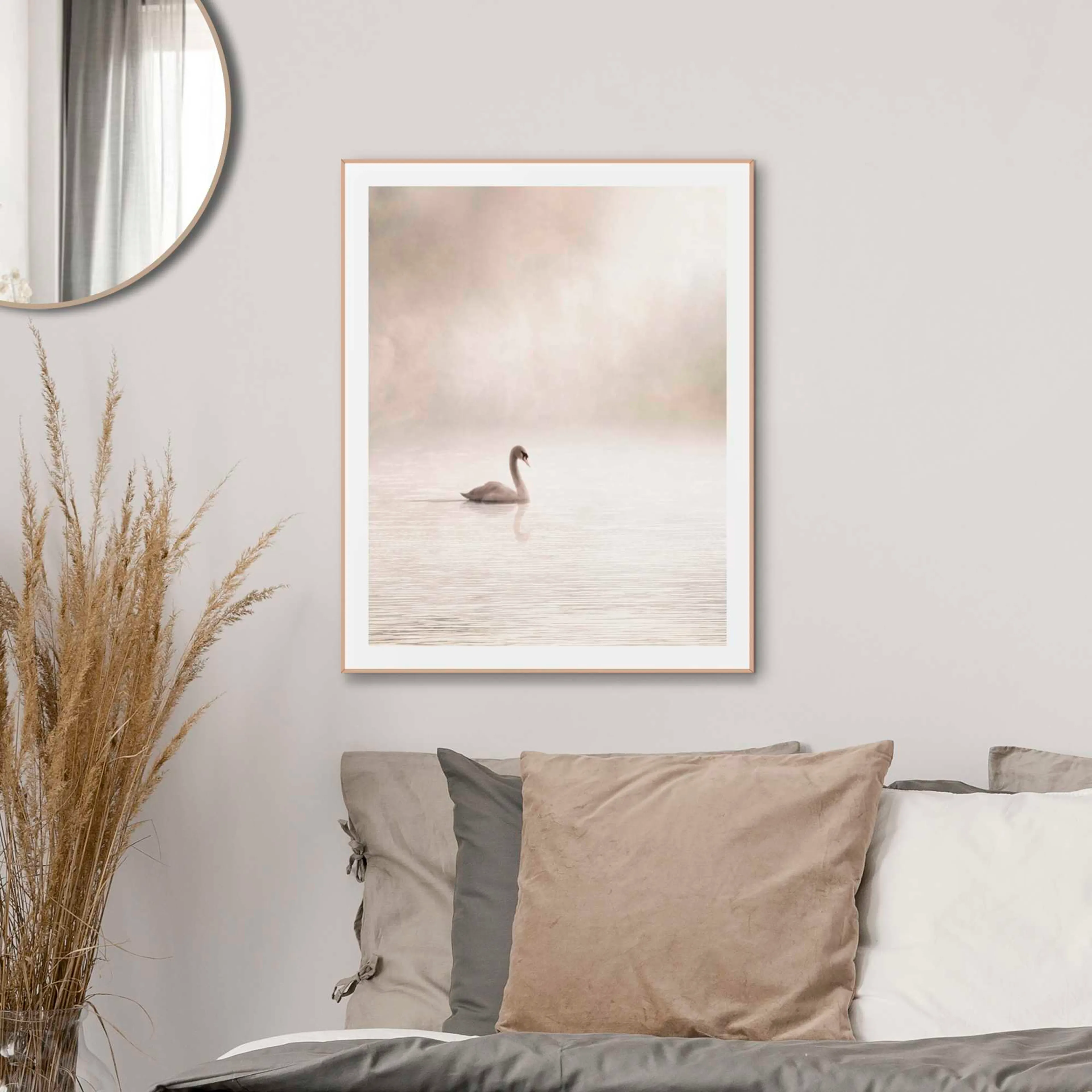 Wandbild 40 x 50 cm Misty Lake Swan