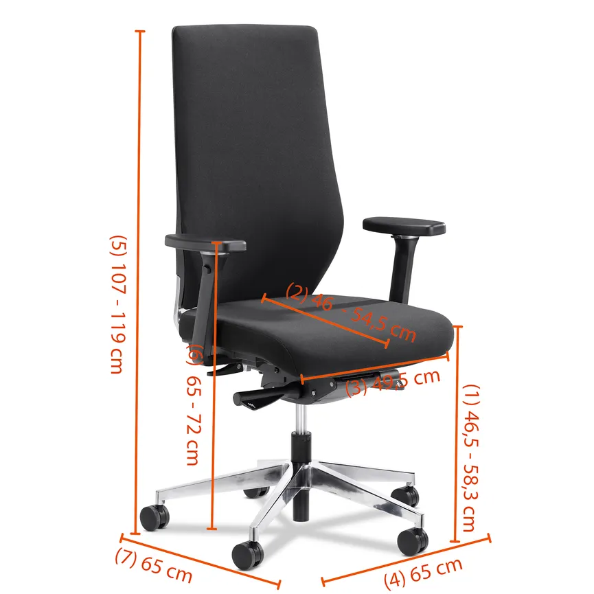 Drehstuhl schwarz dimensionsmarker