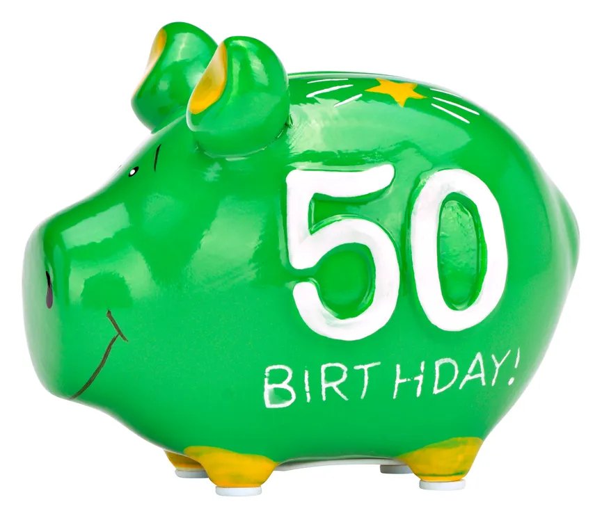 Sparschwein "50 Birthday" grün hauptaufnahme