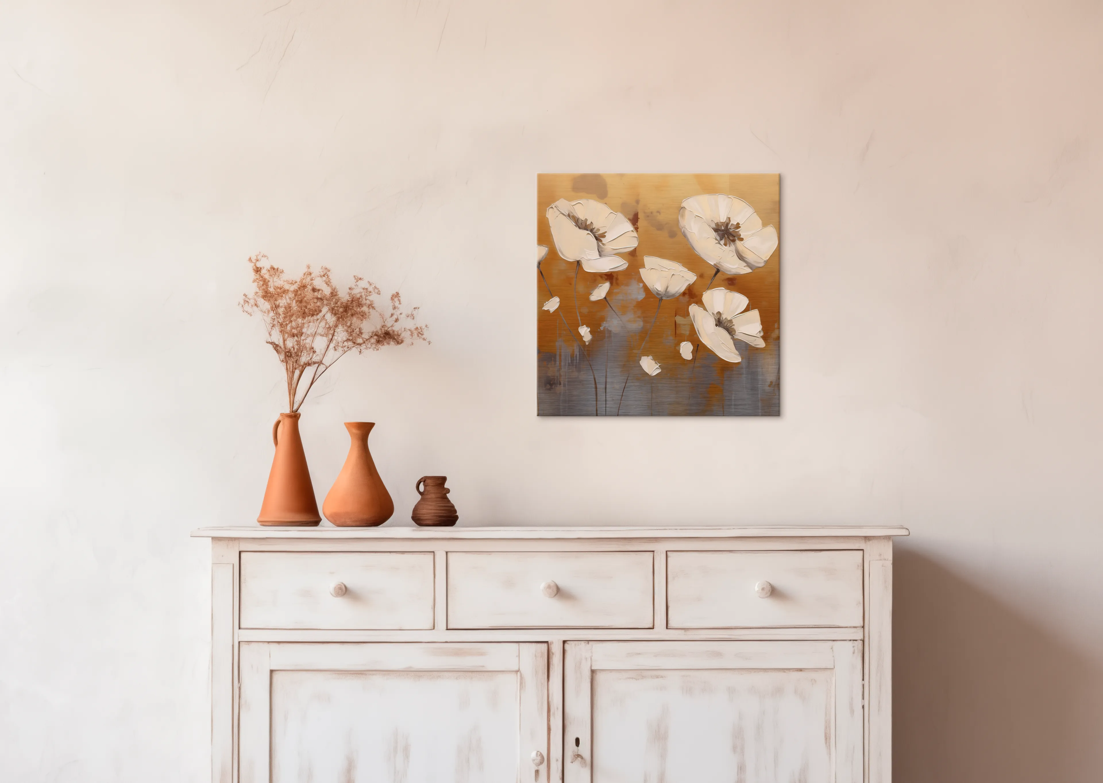Wandbild 30 x 30 cm White Flowers On Gold I 
