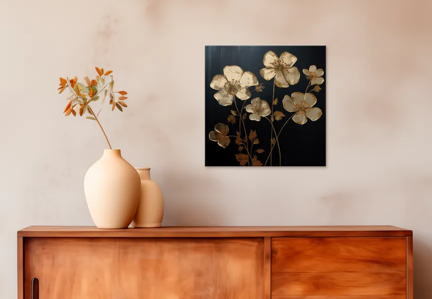 Metallbild "Golden Flowers I" milieu