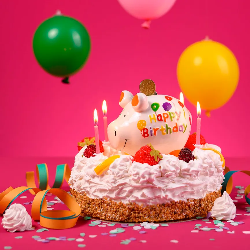 Sparschwein "Happy Birthday" milieu