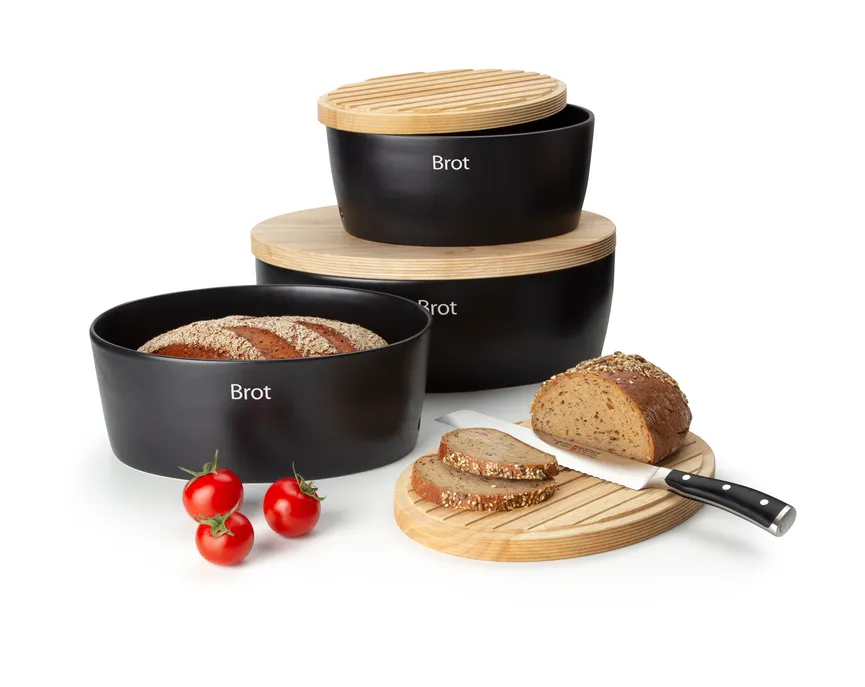 Brottopf m Holzdeckel schwarz detail