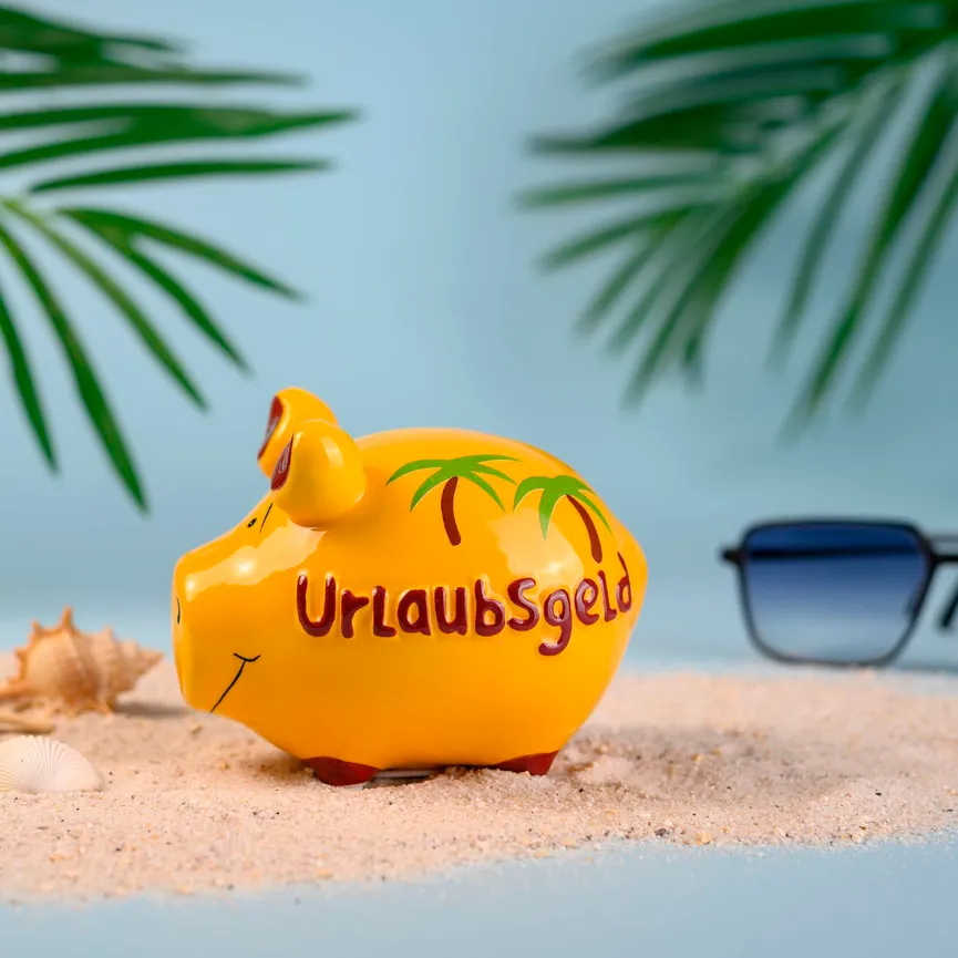 Sparschwein "Urlaubsgeld" gelb milieu