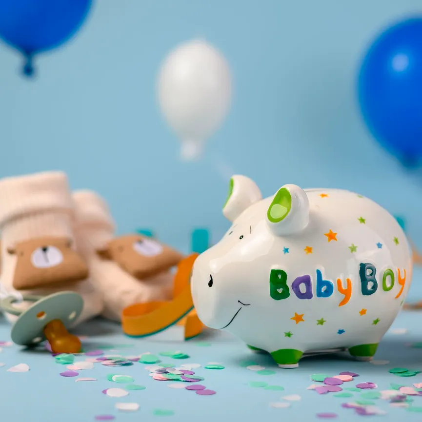 Sparschwein "Baby Boy" weiß milieu