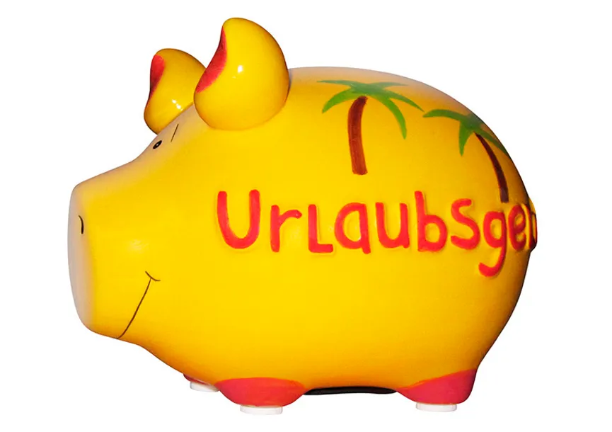 Sparschwein "Urlaubsgeld" gelb hauptaufnahme
