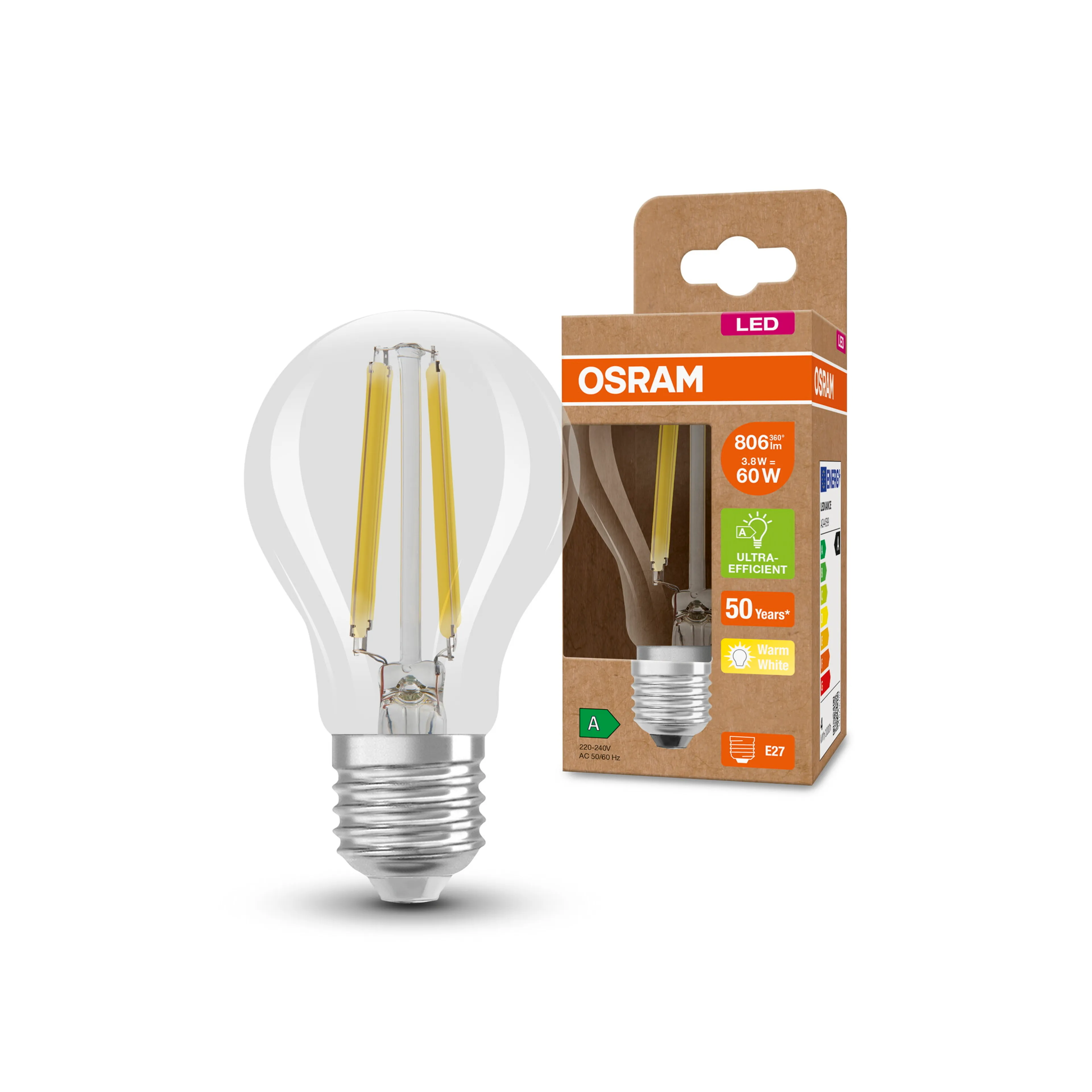 LED-Birne E27/3,8 Watt/Energie A