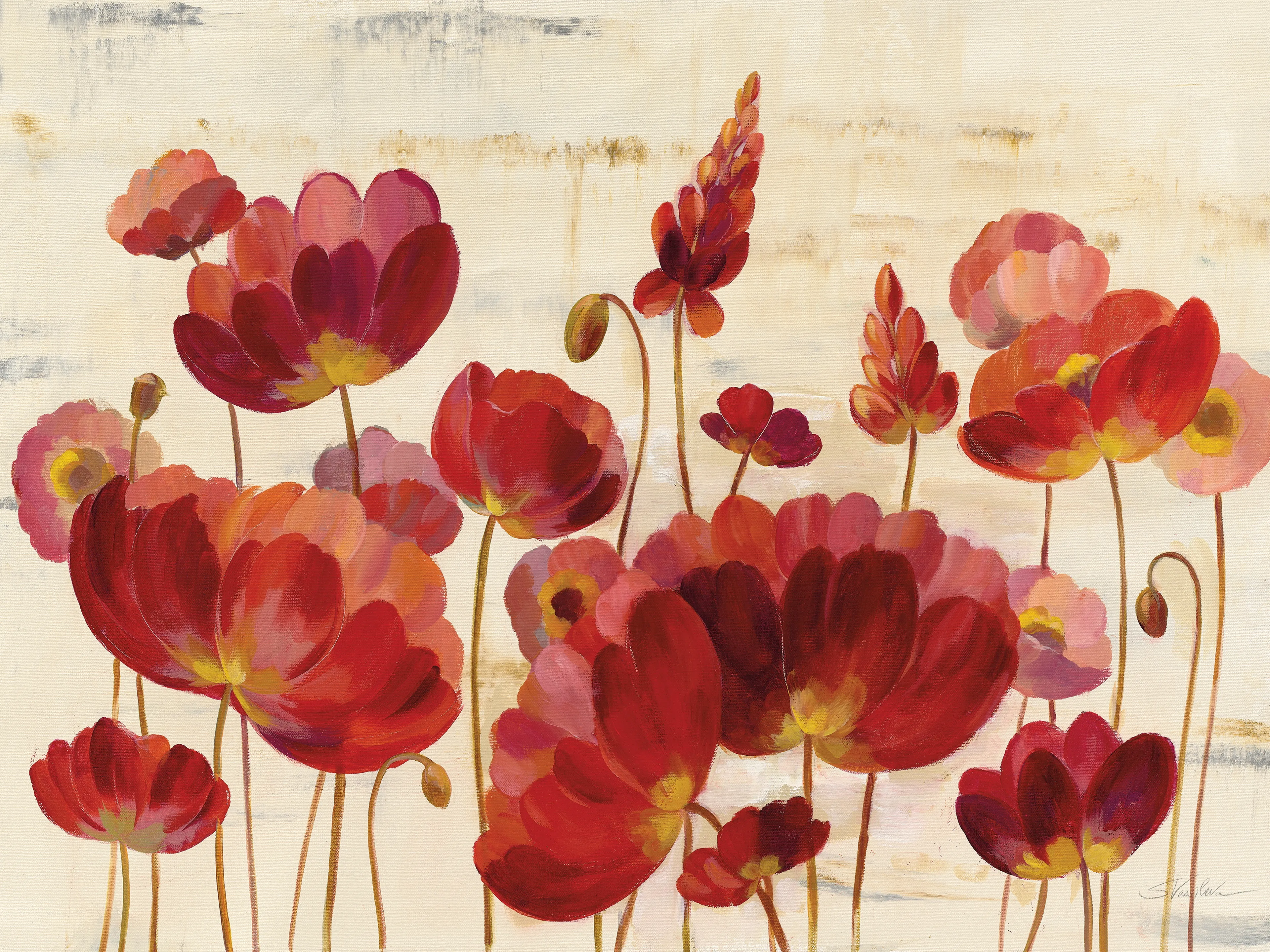Wandbild 60 x 80 cm Red Flowers on Marble