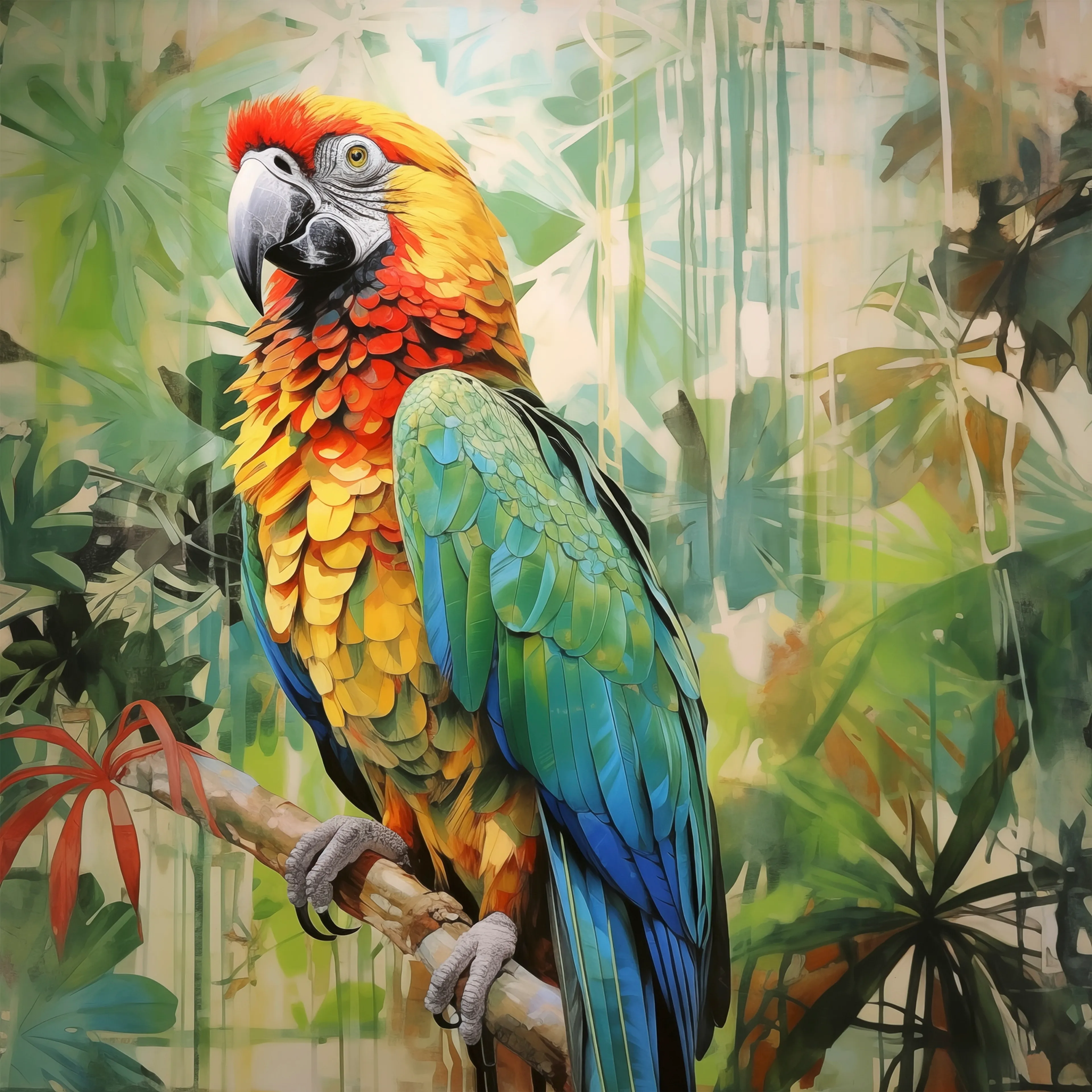 Glasbild 30 x 30 cm Parrot Jungle I 
