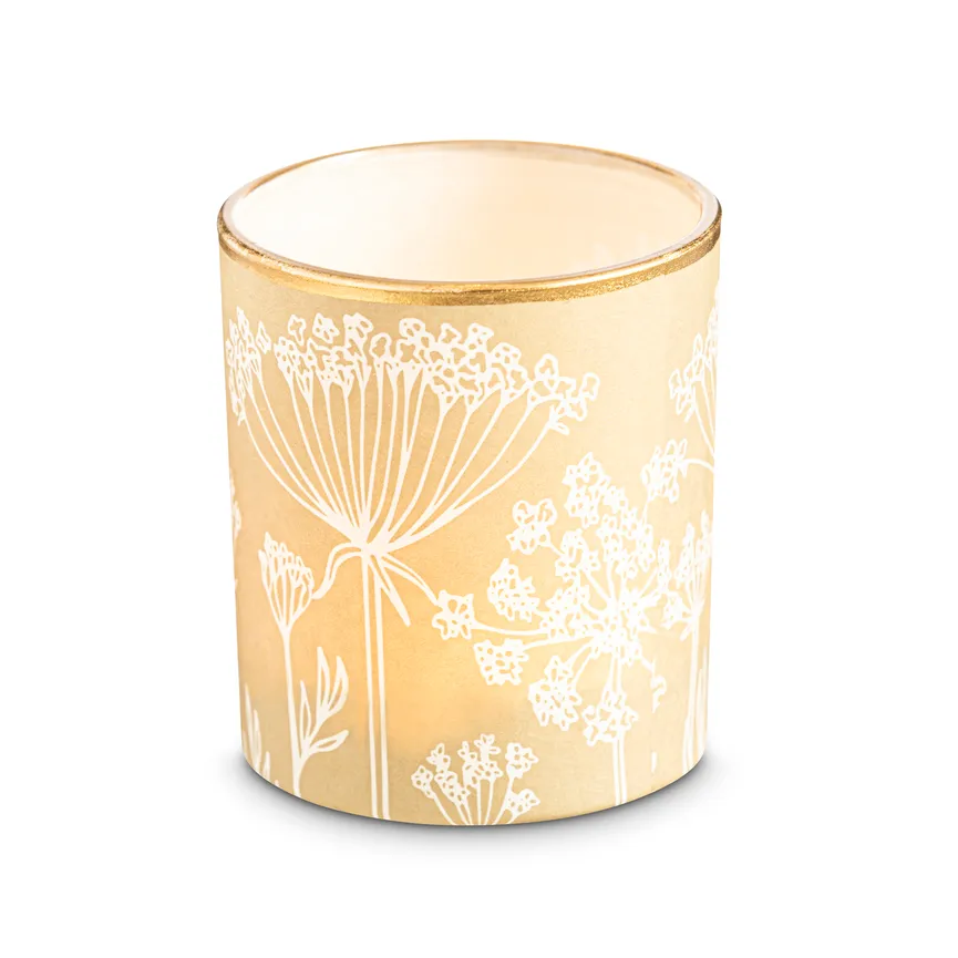 Teelichtglas "Blumen" beige hauptaufnahme
