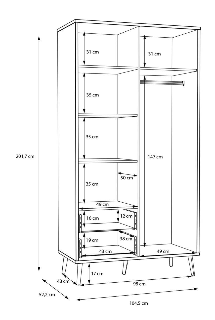 Kleiderschrank 2-trg. detail