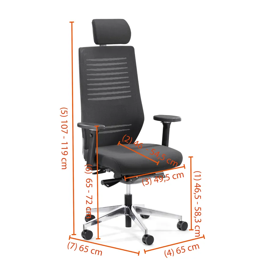 Drehstuhl inkl. Kopfstütze dimensionsmarker