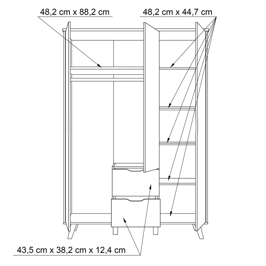 Drehtürenschrank 3-trg. detail