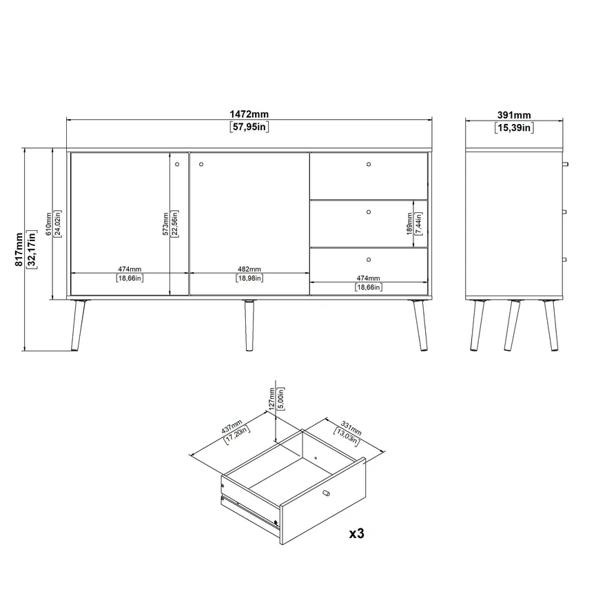 Sideboard 3S/2T detail